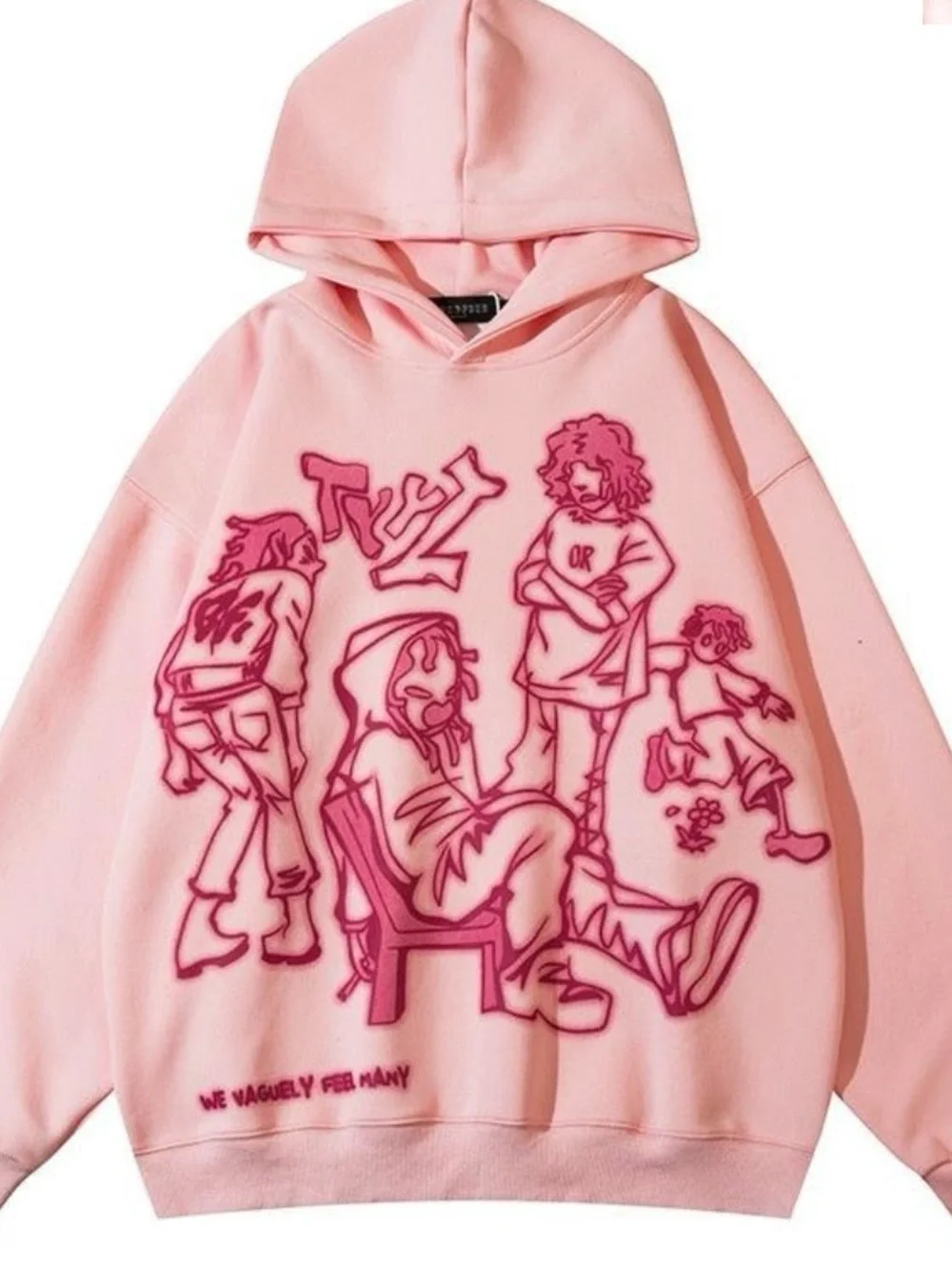 Aelfric Eden Pink Pullover Hoodie with Dark Pink Cartoon Graphic/ S